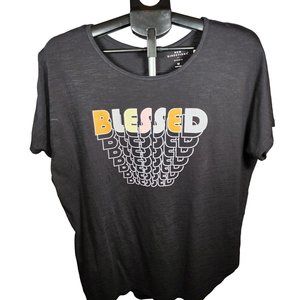 New Directions Studio M Woman's Tee Shirt BLESSED Short Sleeve Back Size M. NWT